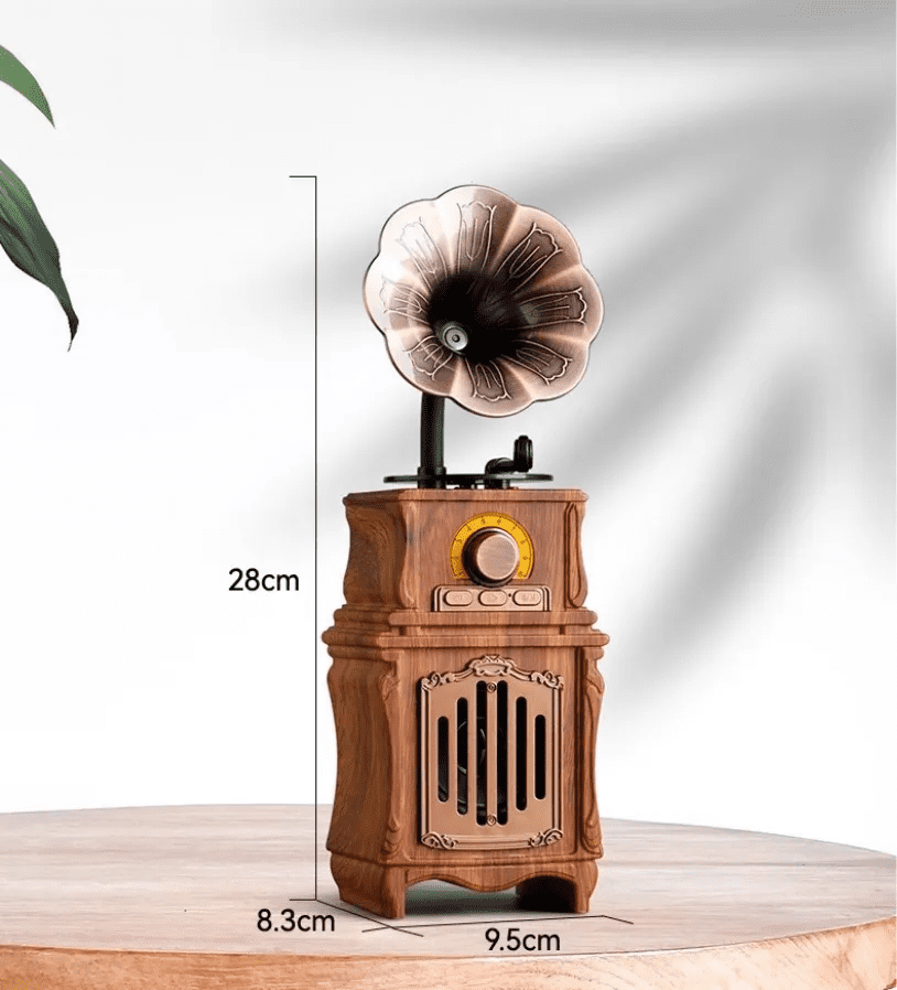 mini retro radio vintage koka fonogrāfs