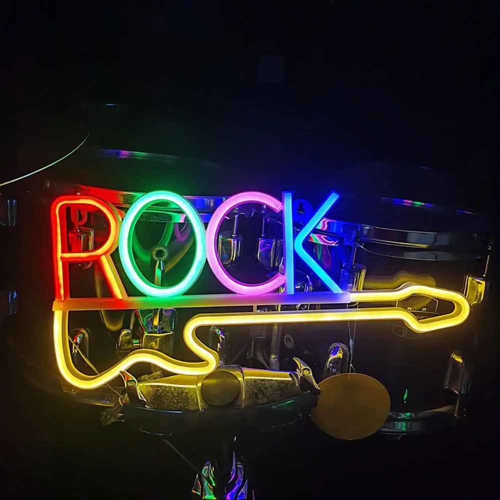 kvēlojoša led neona logo zīme - roka ģitāra