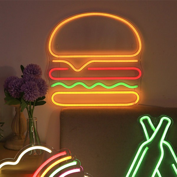 led kvēlojoša neona zīme pie sienas - hamburgers
