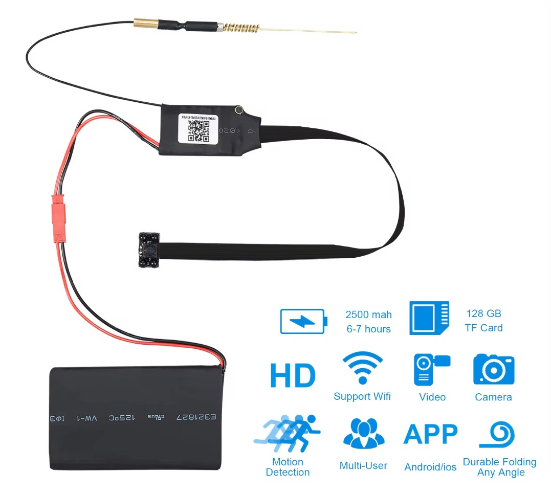 WiFi HD mini pinhole HD kamera 1080P ar IR LED nakts gaismām